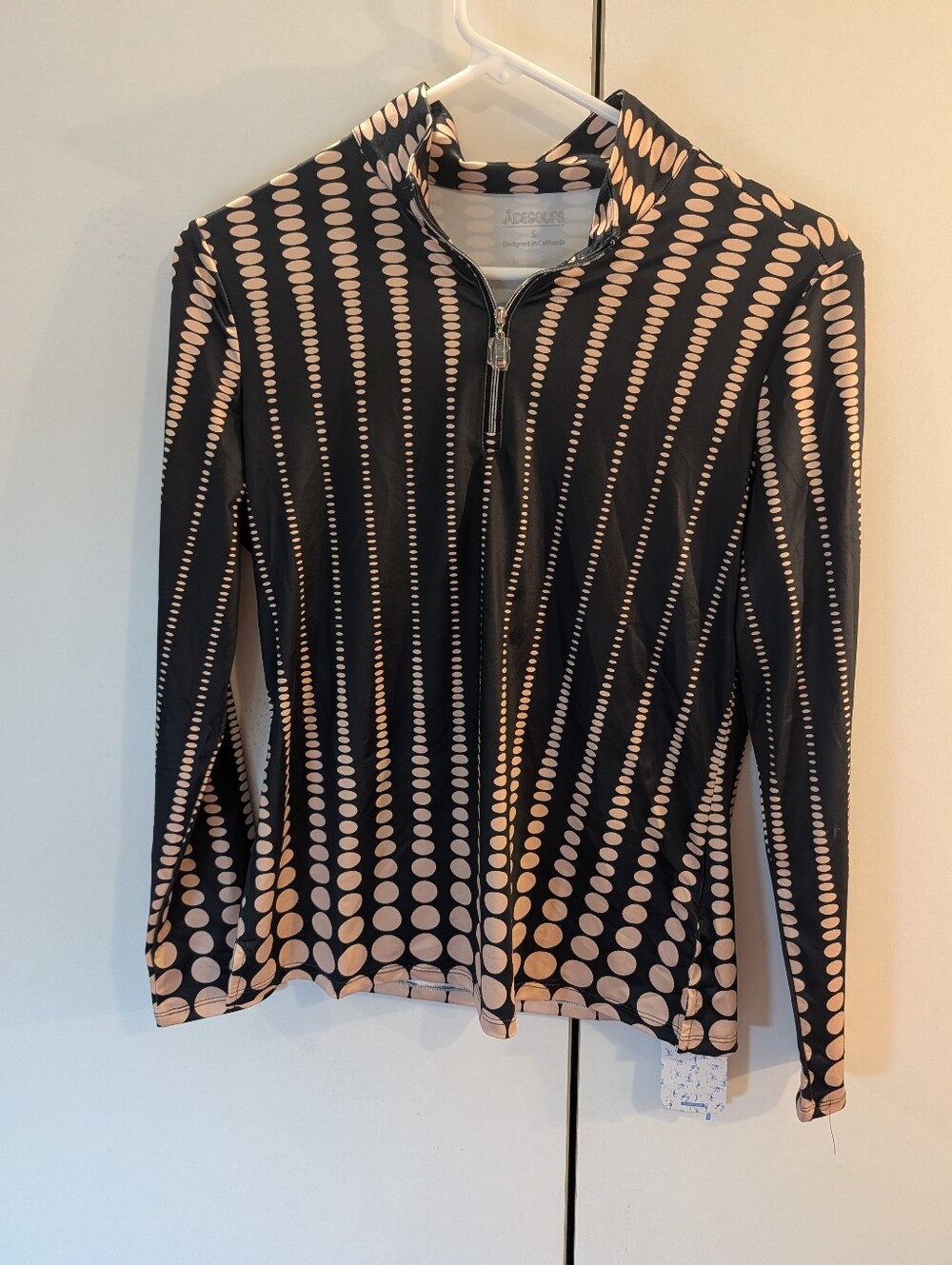 Acegolfs Woman's Small Black & Beige Dot-Pattern 1/4 Zip Front Jacket NWT